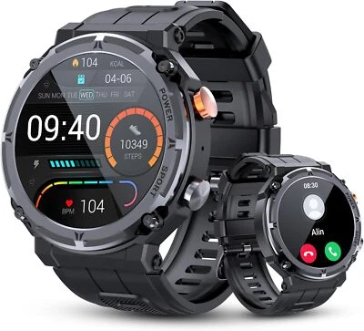 Bluetooth Smartwatch Fitnessuhr Herren Telefonfunktion Wasserdicht 5ATM Militär - Bild 1 von 4