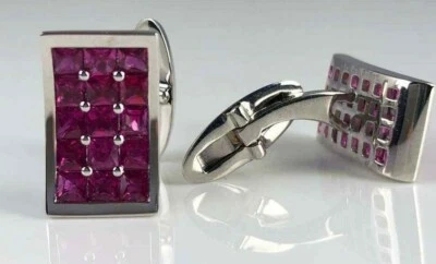 Feature Fine Burmese Pink 3.38CT Rubies With 925 Solid Silver Rectangle Cufflink - Image 1 of 4