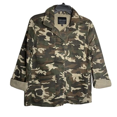 SANCTUARY Jacket Womens Olive Green Camo Button-Up NEW Pockets Cotton Canvas - Image 1 of 4