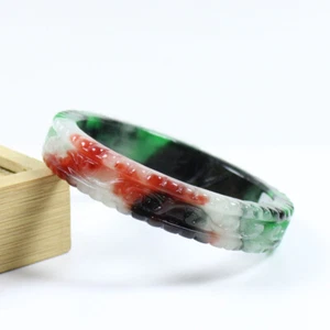 60mm Chinese Hand-carved Multi-Color Jadeite Jade Gems Bangle Bracelet j7662 - Picture 1 of 11
