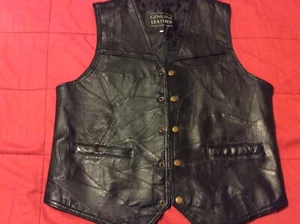 Italian Stone Design Black Genuine Leather Biker Vest Men’s M Navarre Leather - Picture 1 of 4