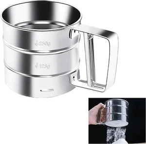 Einhand-Mehlsieb, Feinmaschiger Mehlsiebbecher aus Edelstahl Puderzuckerstreuer - Bild 1 von 7