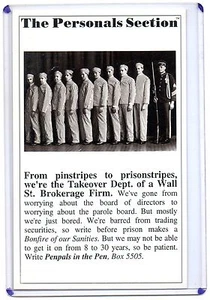 B&W PERSONALS SECTION,FROM PINSTRIPES TO PRISON STRIPES,WRITE PENPALS IN THE PEN - Picture 1 of 2