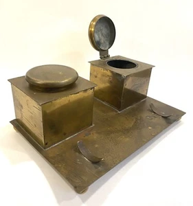 Vintage Brass Double Inkwell Decor 7.5” X 5” - Picture 1 of 6