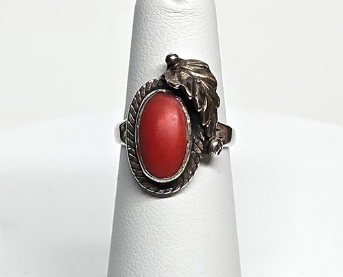 Vintage Southwestern Red Coral Sterling Silver Ring – Size 4.75 – Handcrafted