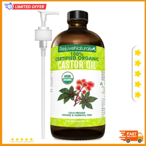 Organic Castor Oil (16oz Glass Bottle) USDA Certified Organic, 100% Pure, Cold - Picture 1 of 3