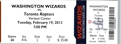 Toronto Raptors vs Washington Wizards 2/19/2013 Ticket BRADLEY BEAL 25 Points - Image 1 of 2