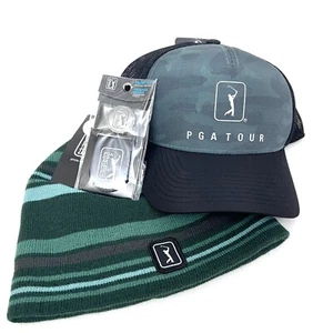 PGA TOUR Mens Green M/L Hat,Beanie,Pocket Clip Ball Marker Golf Accessories Set - Picture 1 of 5
