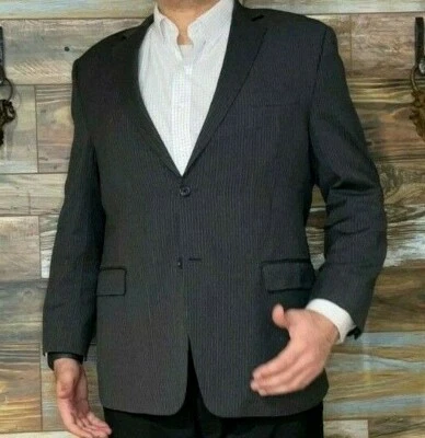 Blazer chaqueta deportiva Michael Kors de doble ventilación 100 % lana gris carbón a rayas 46R Foto 1 de 4