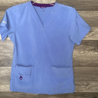 Blusa Médica Carhartt Para Mujer Pequeña Azul Cuello en V Core Ropa de Trabajo Uniforme Minimalista Foto 1 de 4