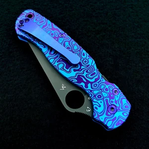 Spyderco Paramilitary 2 C81GPBK2  Custom Titanium Flomascus Pattern Scales NEW - Picture 1 of 6