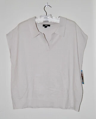 NUEVO CON ETIQUETAS DKNY Suéter Para Mujer Crudo Beige Calce Moderno Sin Mangas Cuello Talla L Foto 1 de 4