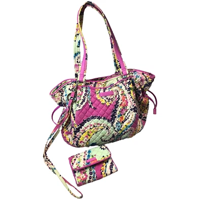 Vera Bradley Pink Wildflower Paisley Purse Tote Matching Wallet So Many Pockets - Image 1 of 4