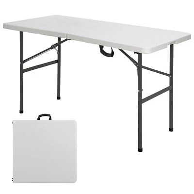 Por 4Ft Plastic Folding Table Indoor Outdoor Fold-in-Half Camping Table w/Handle - Image 1 of 4