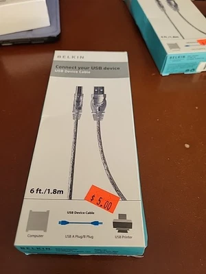 Belkin F3U133v06 USB 2.0 Cable USB A Male to USB B Male 6' long - New, Sealed - Image 1 of 2