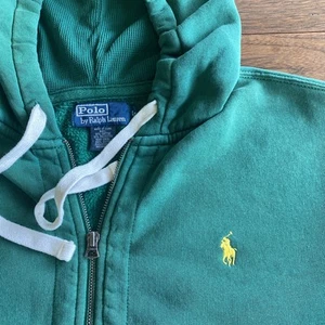 Vintage 90s Polo Ralph Lauren Green Mens L Long Sleeve Zip Up Hoodie Yellow Polo - Picture 1 of 17