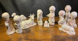 Handmade Porcelain Christmas NATIVITY SET 11 Pieces Bisques Glaze 4” - 5" Tall - Picture 1 of 6