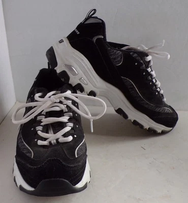 Skechers D'Lites 女式 7.5 W 码 Wide Fit Me Time 黑色运动鞋 11936W — 第 1/4 张图片