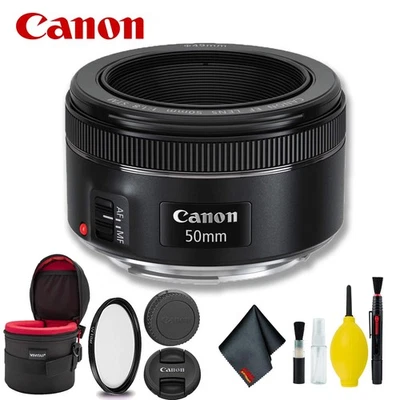 Canon EF 50mm f/1.8 STM Lens (Intl Model) w/Filter Case Bundle - Image 1 of 4