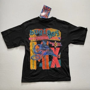 Vintage 90s Bugle Boy Shirt Youth XL Black Neon BMX Bike Single Stitch USA - Picture 1 of 13