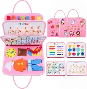 Busy Board Montessori Toys for 1 2 3 4 Year Old Toddlers Sensory Pink - Picture 1 of 6