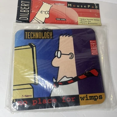 1996 Dilbert Cartoon Mouse Pad, Scott Adams, Technology No Place For Wimps - Image 1 of 3