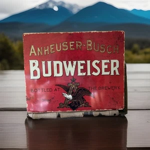Anheuser-Busch Budweiser Beer Metal Sign Bottled At The Brewery Antique Look - Picture 1 of 3