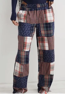 PANTALÓN PIJAMA PATINADOR FRANELA AERIE MUJER’S XXS CUADROS ANIMAL PRINT PATCHWORK - Imagen 1 de 11