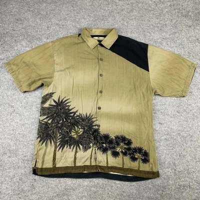 Tommy Bahama Mens Tan Palm Tree Print Silk Button Front Camp Shirt Size Large - Image 1 of 4
