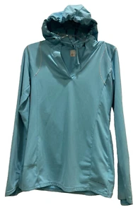 Columbia Womens Hooded Pullover Shirt Size M Aqua Drawstring Long Sleeve 117 - Picture 1 of 6