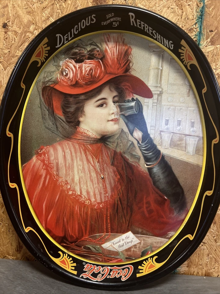 1987 Reproduction of 1908 Coca Cola Lady in Red Oval Tray 15"x12"x1" - Image 1 of 2
