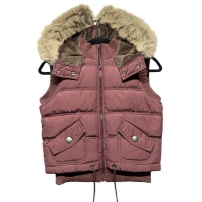Y2K DKNY Faux Fur Hood Puffer Vest Size XS - Image 1 of 4