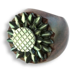 Edler Ring Holz Perlmutt Muschel Natur Schmuck / diverse Größen AR116 - Bild 1 von 1