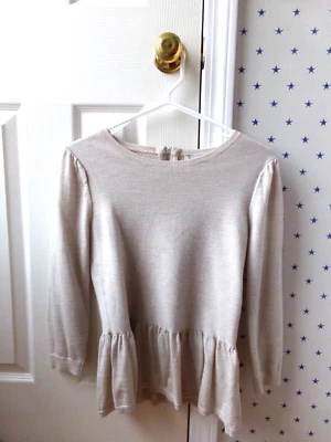 Womens Beige Oatmeal Ann Taylor Peplum Ruffle Earthy Sweater Small Top Size S - Image 1 of 4
