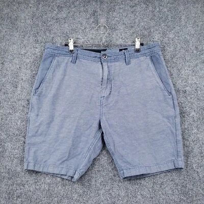 Volcom Shorts Mens 33 Blue Linen Blend Chino Bermuda Flat Front Zip Fly Preppy - Image 1 of 4