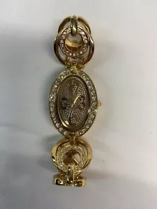 Ladies Vintage Gold Tone Quartz Watch W/ Rhinestones, Untested - Picture 1 of 7