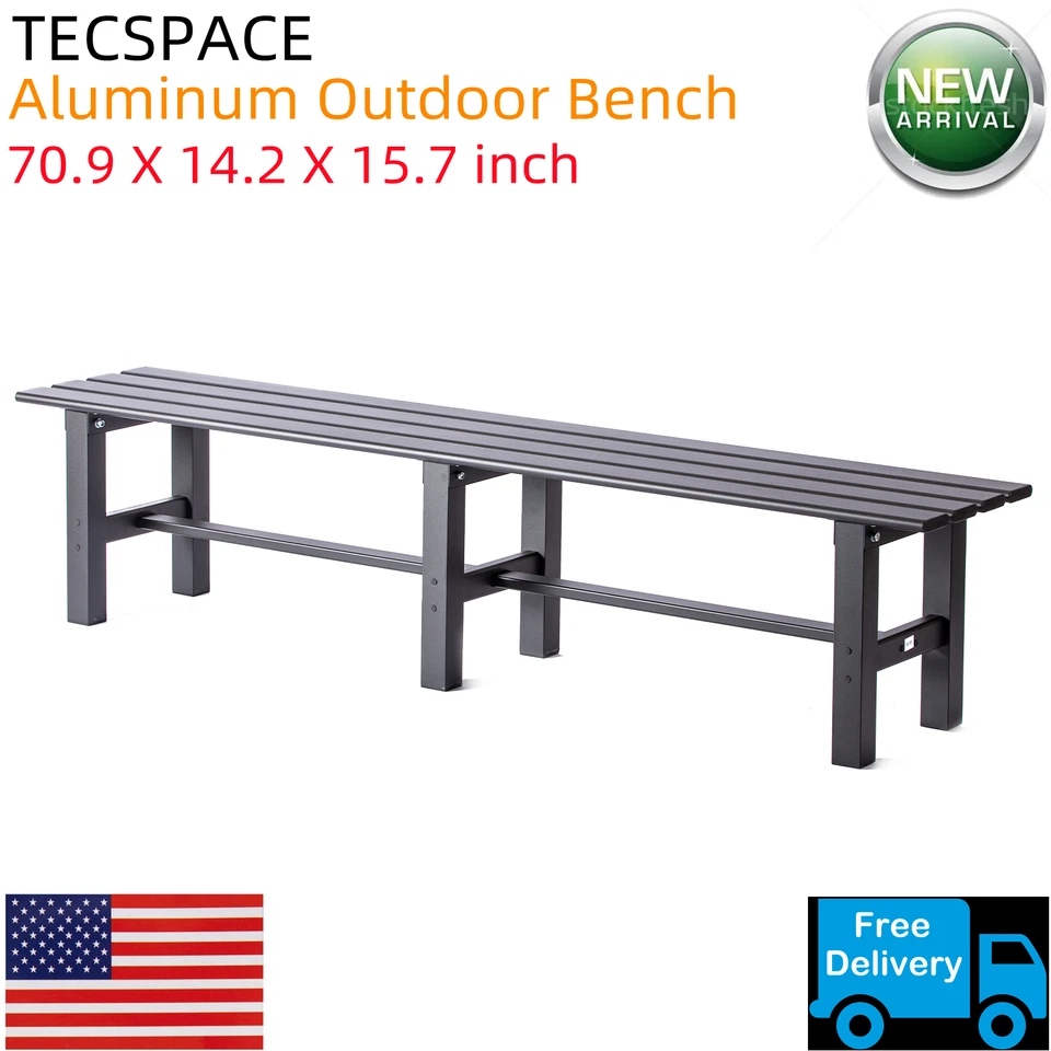 TECSPACE 70.9x14.2x15.7 inch Aluminum Outdoor Bench for Park Garden Patio Lounge