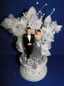 New 25th Wedding Anniversary caketopper with Bride & Groom in Silver #37 - Picture 1 of 5