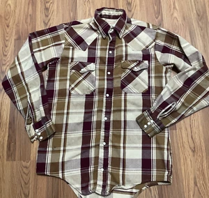 Buffalo Bill Western Shirt Mens Medium Pearl Snap Plaid Cowboy Vintage - Picture 1 of 14