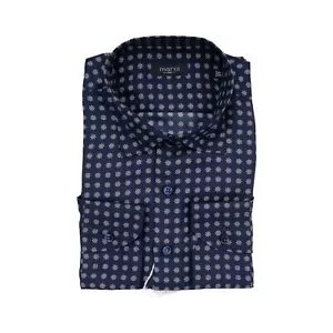 1400$ MAROL BOLOGNA Shirt Blue "Rudder" 100% COMO SILK Satin 15.75 - 40 - Picture 1 of 3