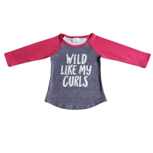 Girls Long Sleeve T-shirt Raglan Wild Like My Curls  - Picture 1 of 1
