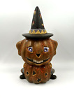 Ceramic Halloween Replica of Vtg Paper Mache Jack O'Lantern Pumpkin Witch