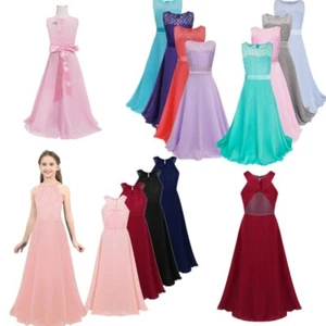 Girls Sleeveless Floral Lace Dress Princess Pageant Wedding Bridesmaid Clothes - Picture 1 of 37