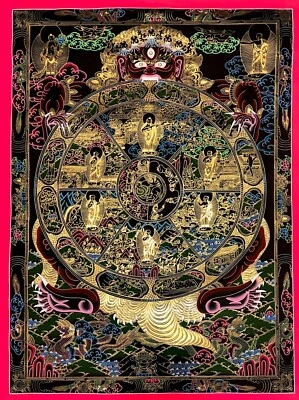 Large Original Hand painted ibetan wheel of life thnagka Buddha Mandala Art Dec