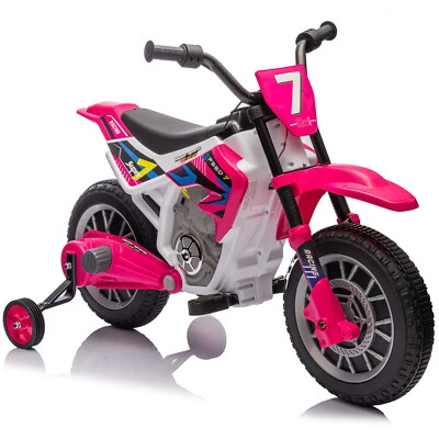 12V Battery Kids Ride On Motorcycle Dirt Bike Training Wheels Rose Pink - Image 1 of 4