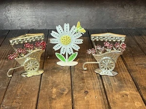 Vintage Revere Mfg. Earring Tree Holder Metal Flower Cart & Flower Set Of 3 (1D) - Picture 1 of 4