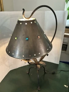 Antique Arts & Crafts Lamp Iron Base w/ Metal Shade Hand Made VERY RARE - Picture 1 of 17