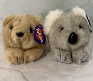 Puffkins Plush Honey Bear Aussie Koala Mini Stuffed Animal Vintage Toy Set 4.5" - Picture 1 of 8