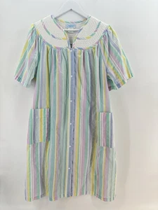 VTG NATIONAL Women’s House Coat 1X Pockets Button Front Rainbow R1020 - Picture 1 of 12