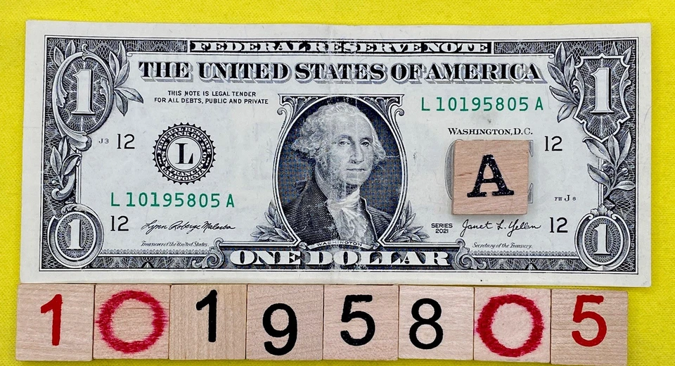 October 1958 5 Birthday Note 10195805 Fancy Serial Number $1 Dollar Bill FW 2021 - Image 1 of 4